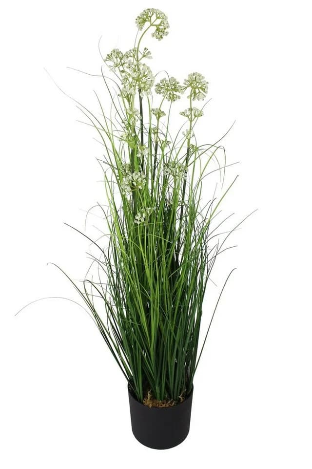 Arnusa Kunstgras 90 cm mit weißen Blüten im Topf - Bild 2