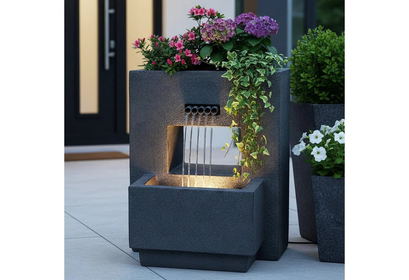 Arnusa Gartenbrunnen LED Grau Betonoptik Komplett-Set - Bild 1