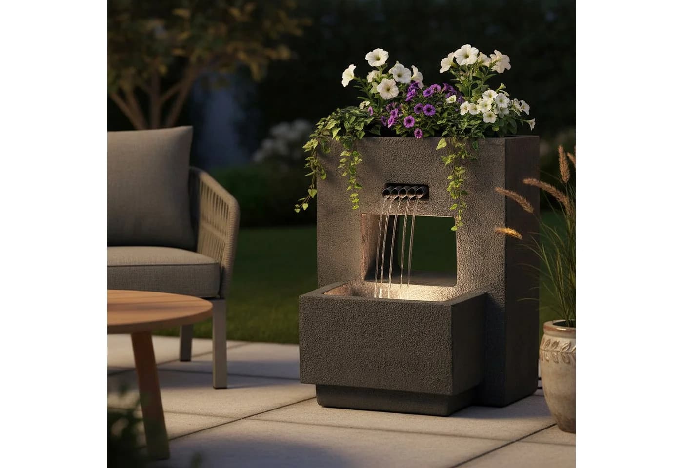 Arnusa Gartenbrunnen LED Grau Betonoptik Komplett-Set - Bild 3