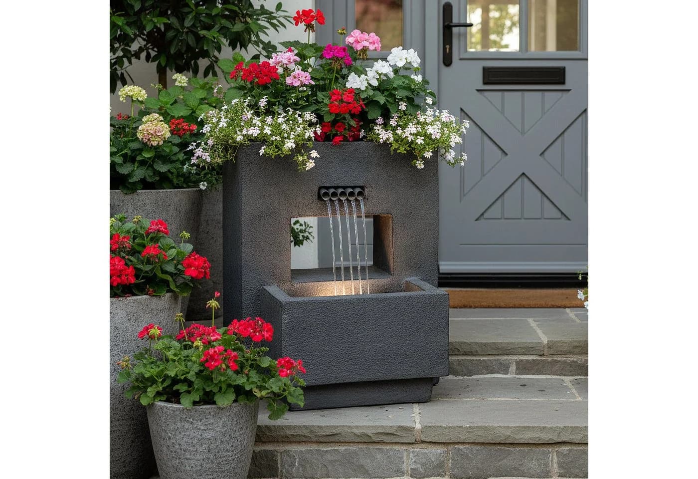 Arnusa Gartenbrunnen LED Grau Betonoptik Komplett-Set - Bild 4
