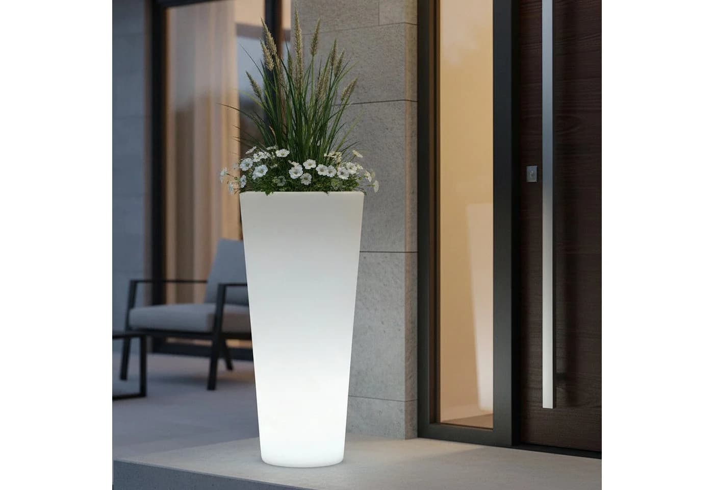 Arnusa LED Blumenkübel XL 90 cm rund beleuchtet mit Akku