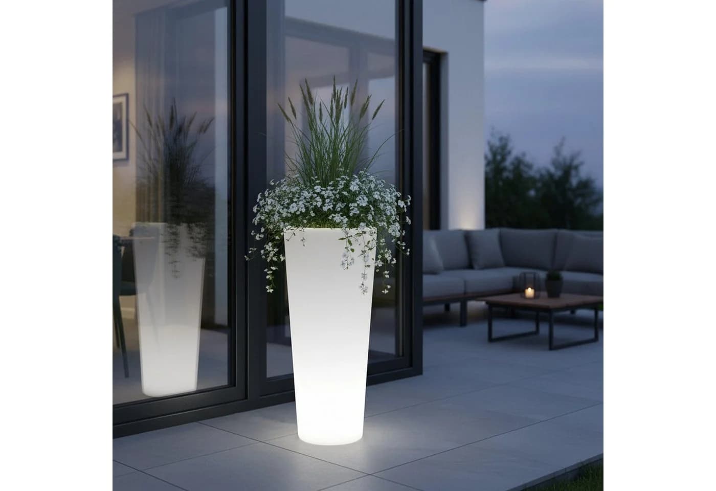 Arnusa LED Blumenkübel XL 90 cm rund beleuchtet mit Akku - Bild 2