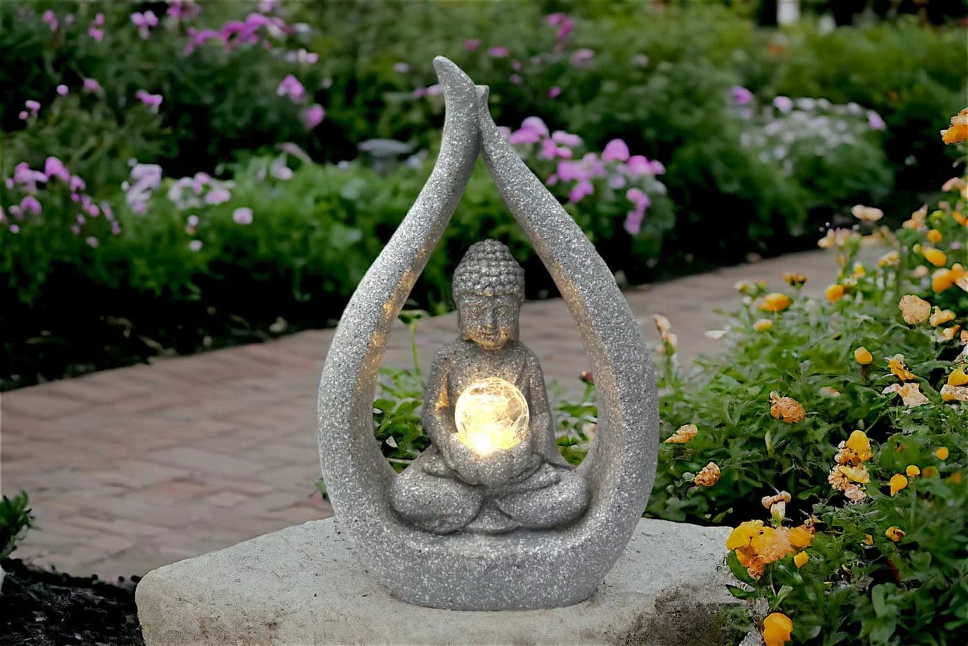 Arnusa Solarleuchte Buddha Granit-Optik mit Glaskugel - Bild 3