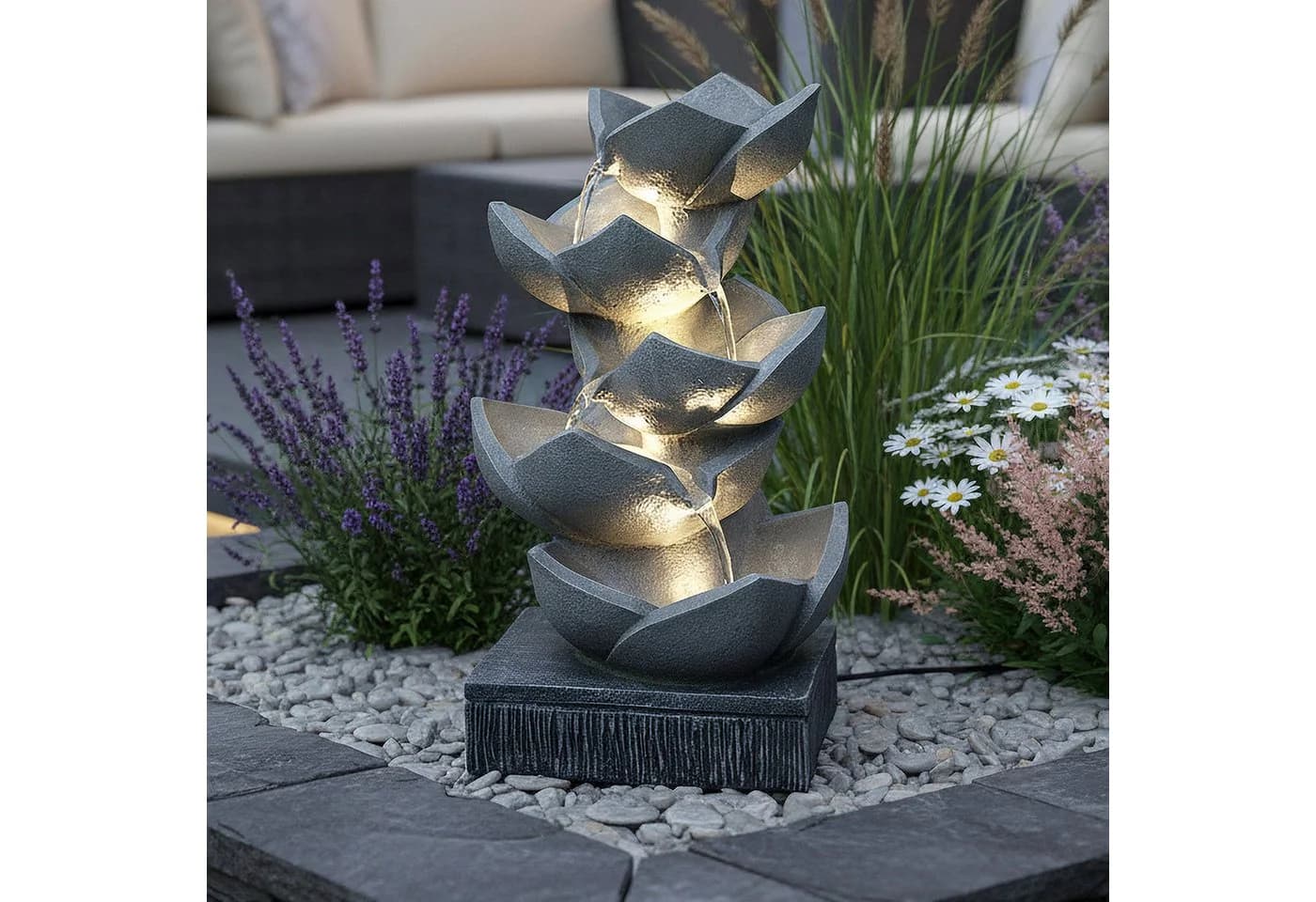 Arnusa Zimmerbrunnen BK901 mit LED Beleuchtung Grau Polyresin - Bild 3