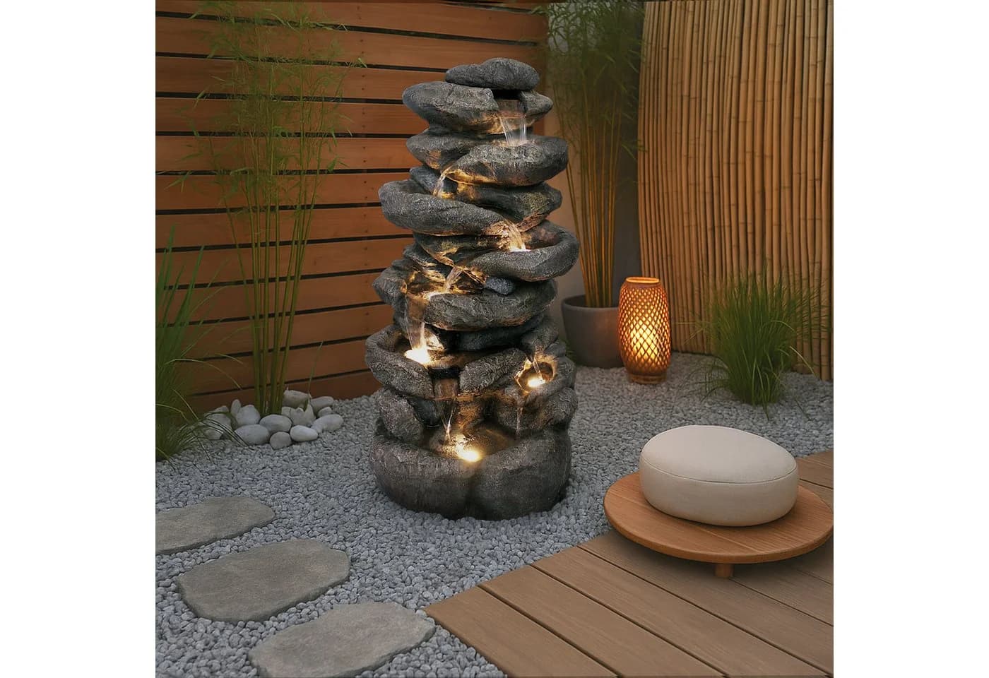 Arnusa Gartenbrunnen Wasserfall 100 cm LED-Beleuchtung - Bild 5