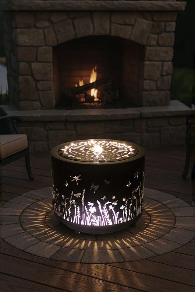 Arnusa Gartenbrunnen Metall Springbrunnen Lichtspiel rund Wasserspiel warmweiß - Bild 5