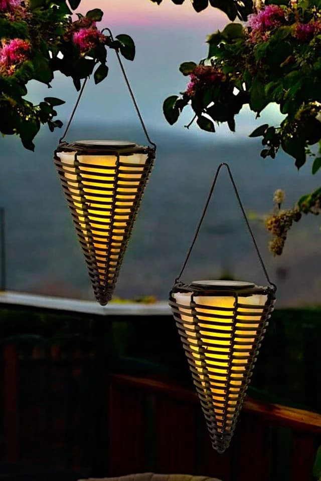 Arnusa LED Solarleuchte Hängelampen 2er Set Rattan-Optik Warmweiß - Bild 3