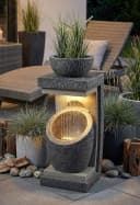 Arnusa Gartenbrunnen modern mit LED Beleuchtung Steinoptik Grau Bild 4