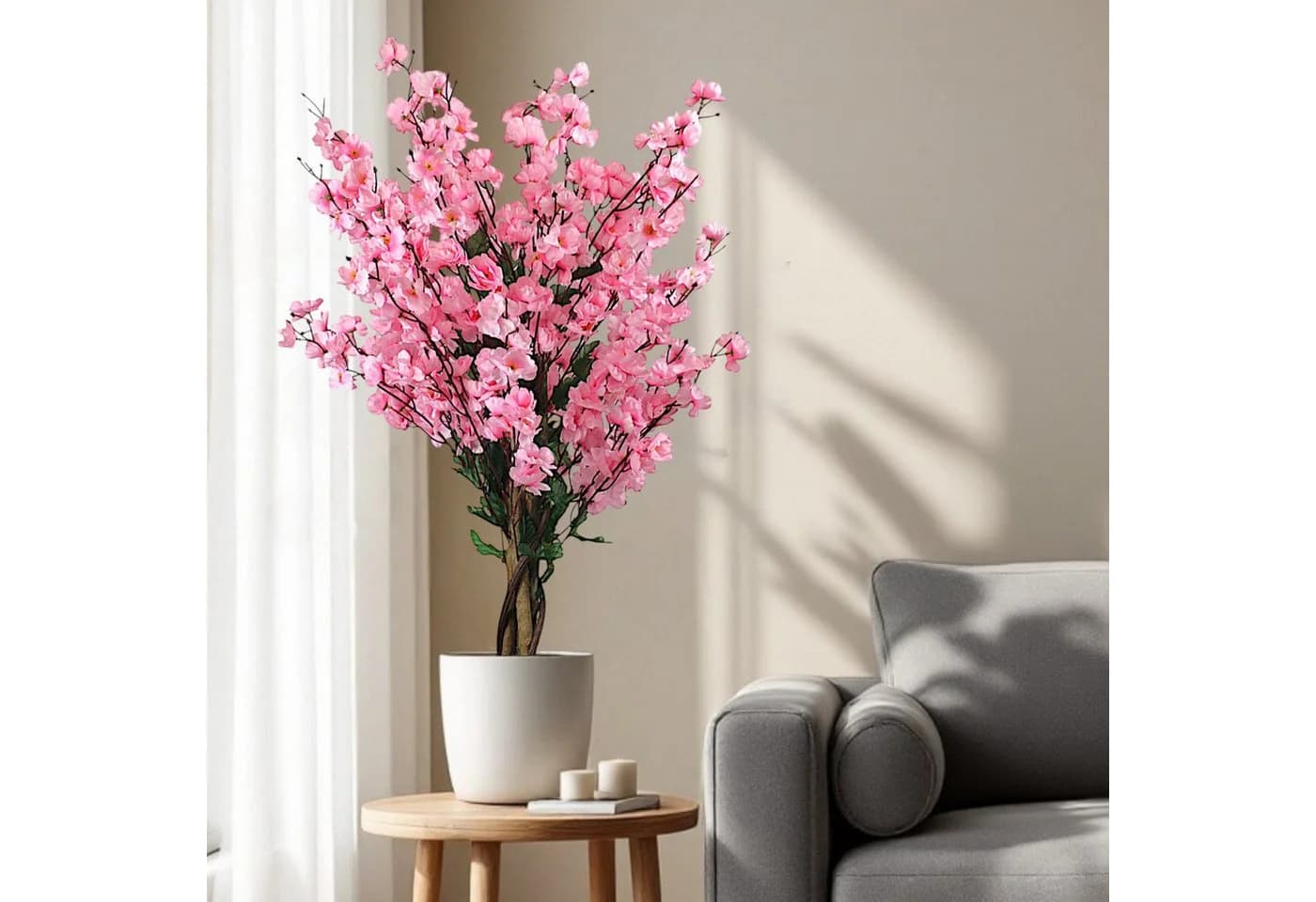 Arnusa Kunstblütenbaum Wintersweet Pink mit Echtholzstamm