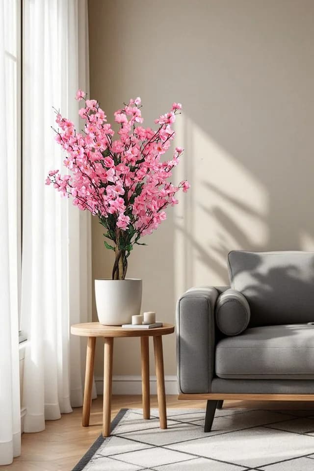 Arnusa Kunstblütenbaum Wintersweet Pink mit Echtholzstamm - Bild 4