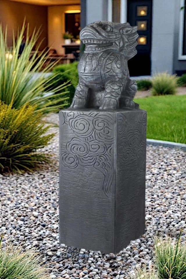 Arnusa Asiatische Drachen-Stele 79 cm Steinoptik