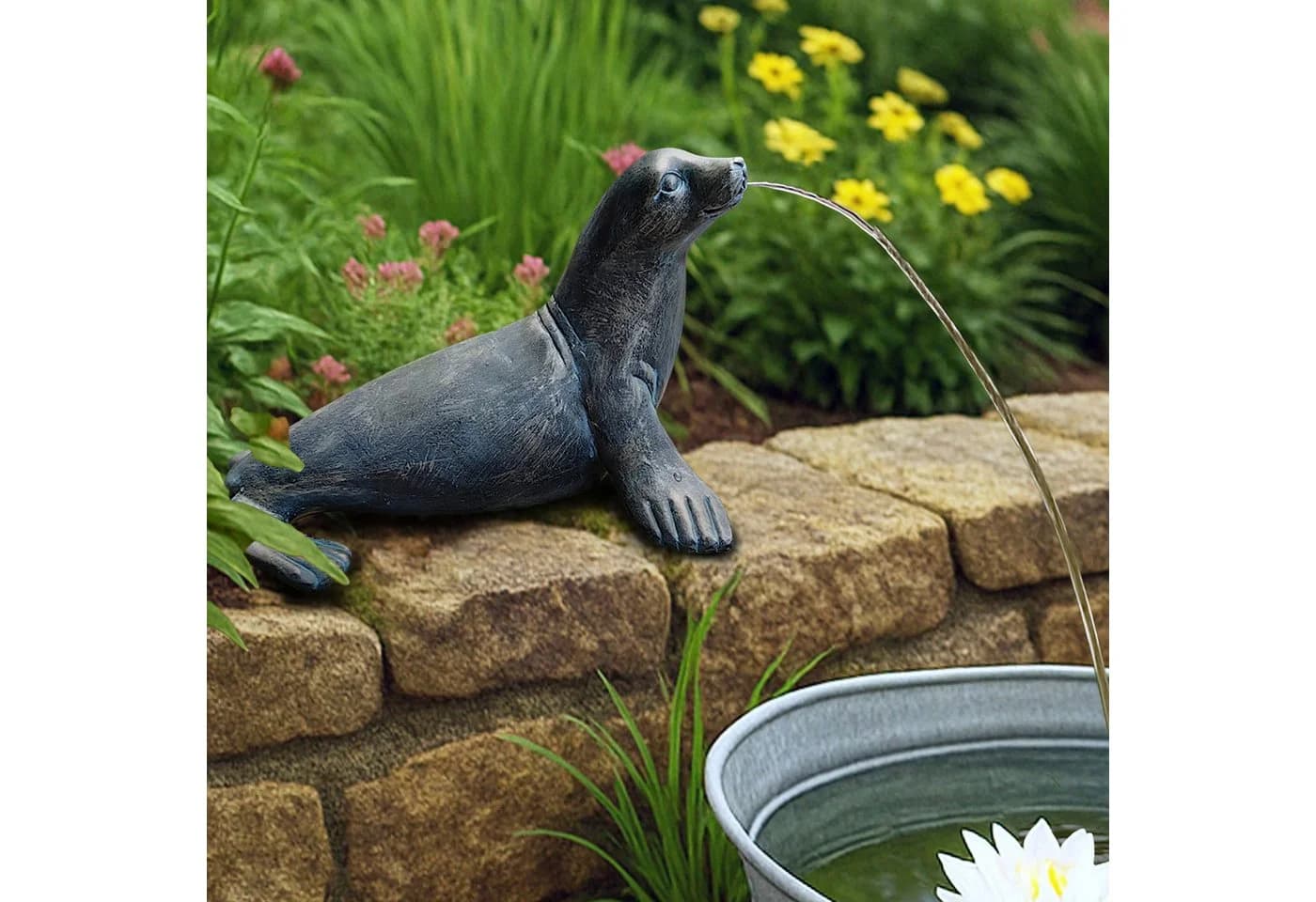 Arnusa Solarbrunnen Seehund Kupferoptik Gartendeko - Bild 5