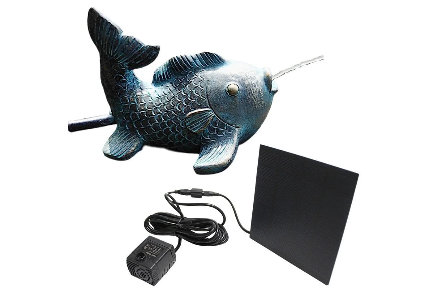 Arnusa Solarbetriebener Wasserspeier Karpfen Teichfigur Kupfer-Bronze - Bild 2