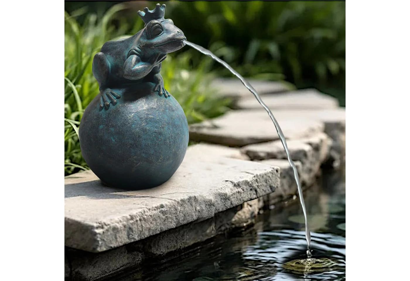 Arnusa Solarbrunnen Froschkönig 21 cm Bronzeoptik Teichfigur