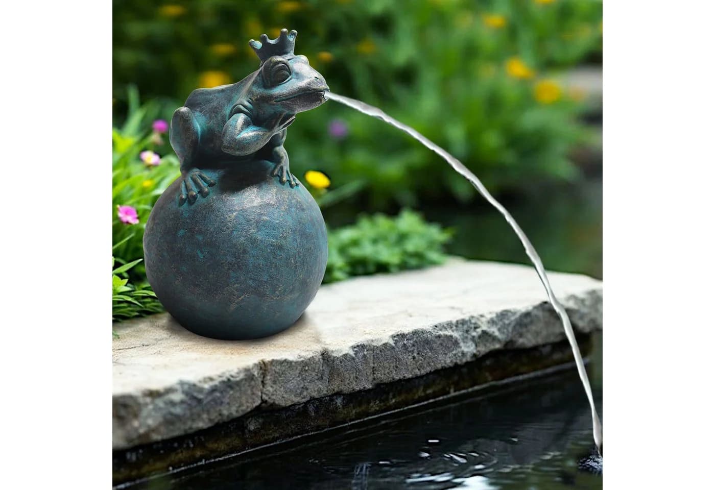 Arnusa Solarbrunnen Froschkönig 21 cm Bronzeoptik Teichfigur - Bild 5