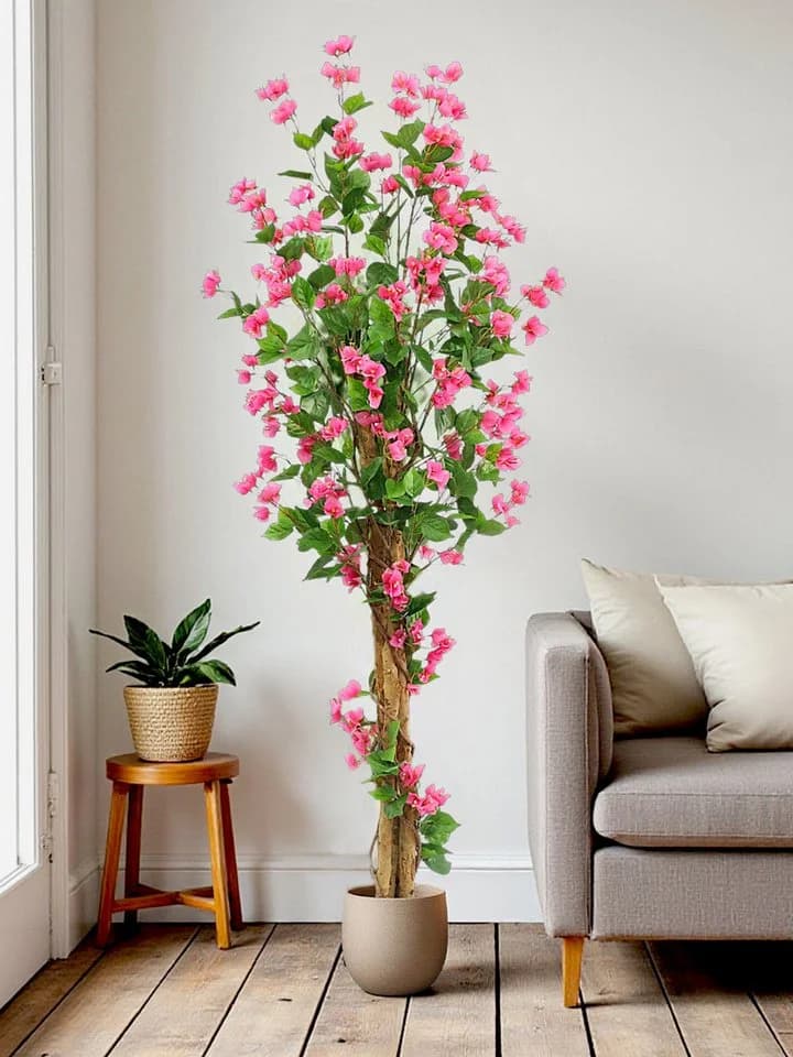 Arnusa Kunstpflanze Bougainvillea Rosa 180 cm mit Echtholz-Stamm