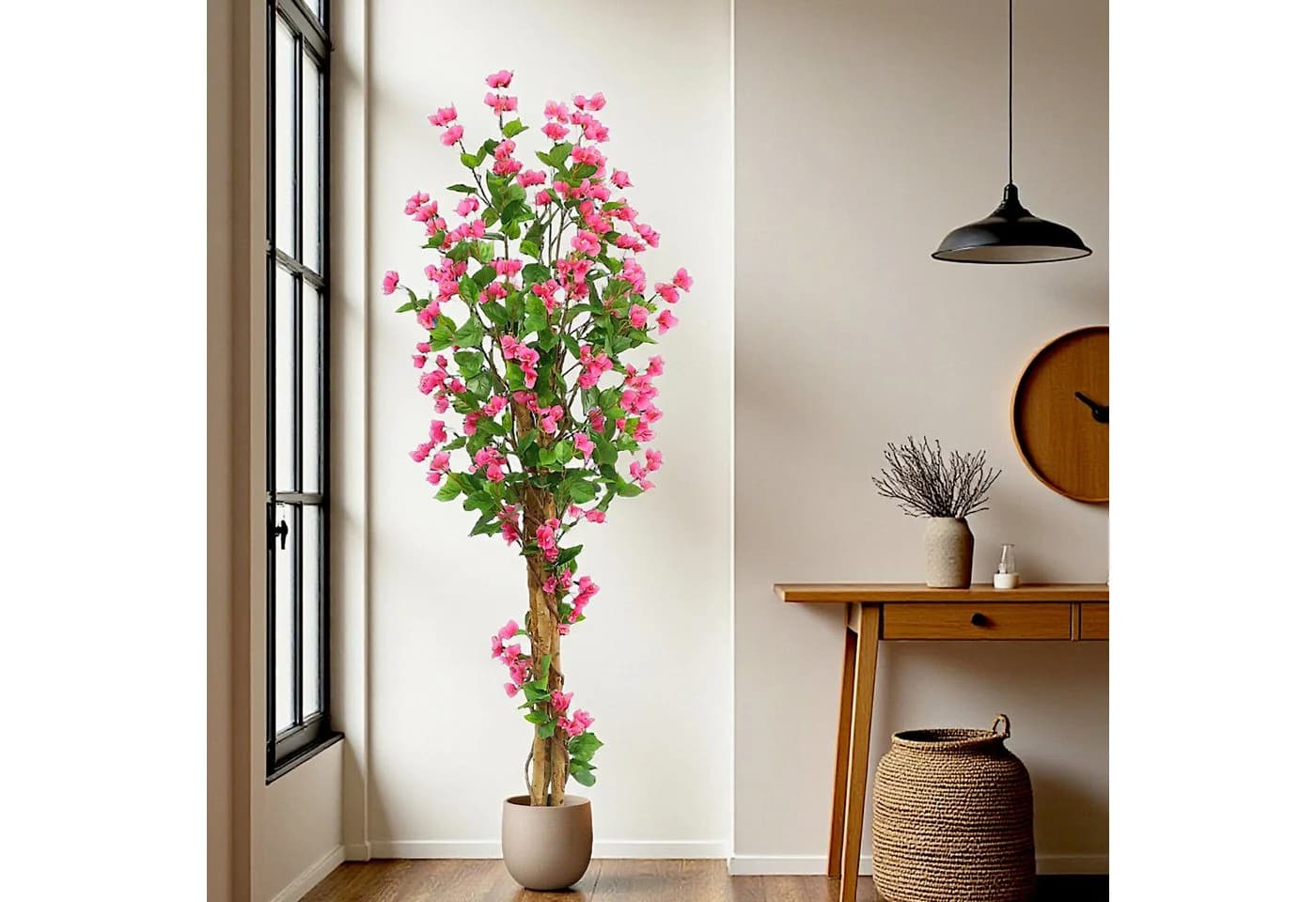 Arnusa Kunstpflanze Bougainvillea Rosa 180 cm mit Echtholz-Stamm - Bild 5