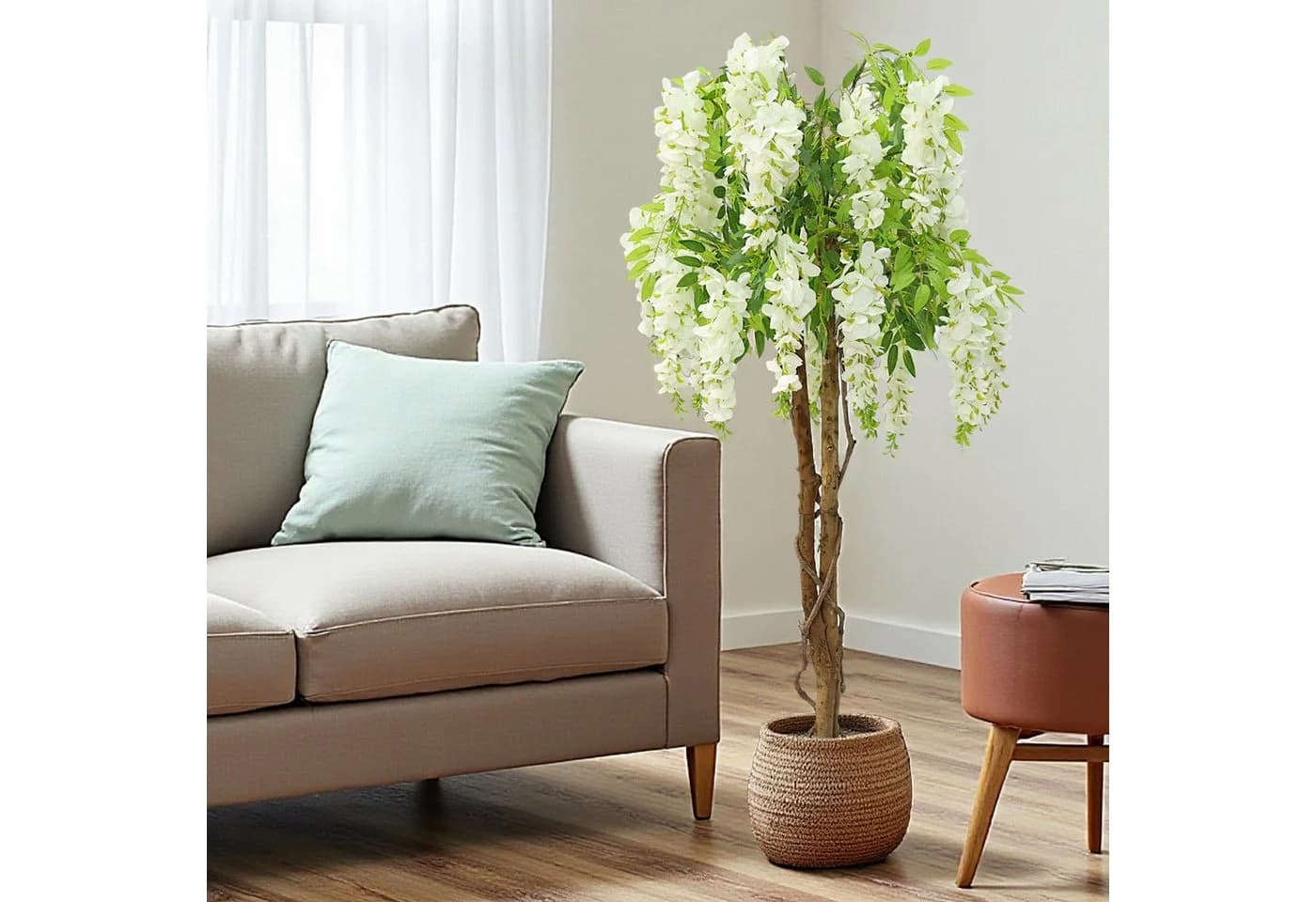 Kunstpflanze Wisteria 120 cm mit weißen Blüten Arnusa