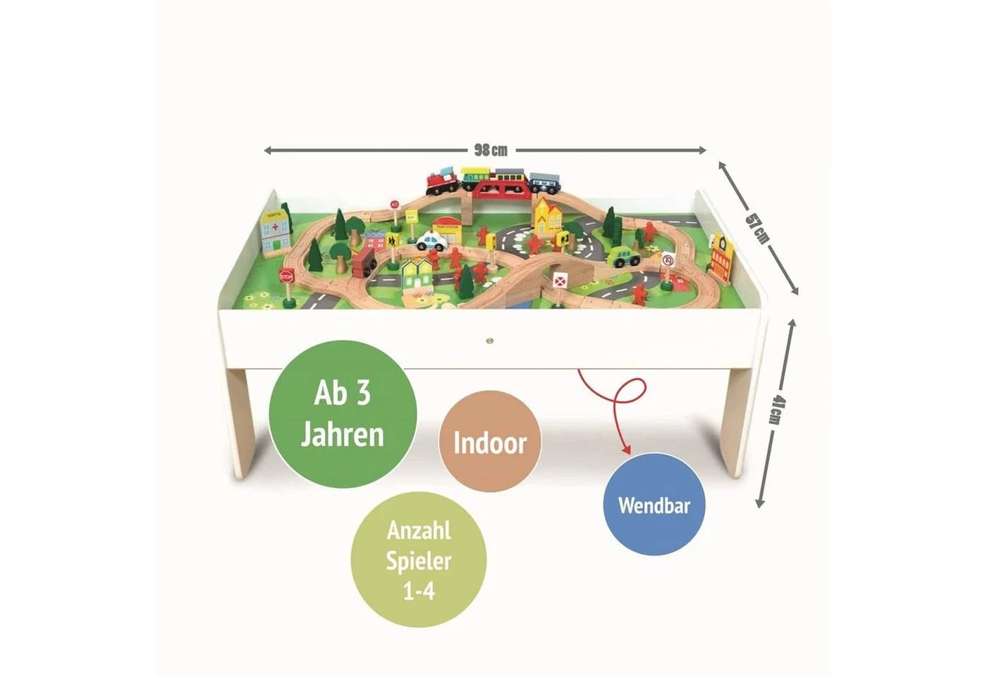 Coemo Spielzeugeisenbahn-Set Holz Spieltisch 90-tlg. Holzeisenbahn - Bild 2