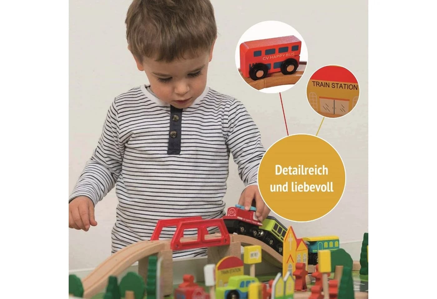 Coemo Spielzeugeisenbahn-Set Holz Spieltisch 90-tlg. Holzeisenbahn - Bild 4