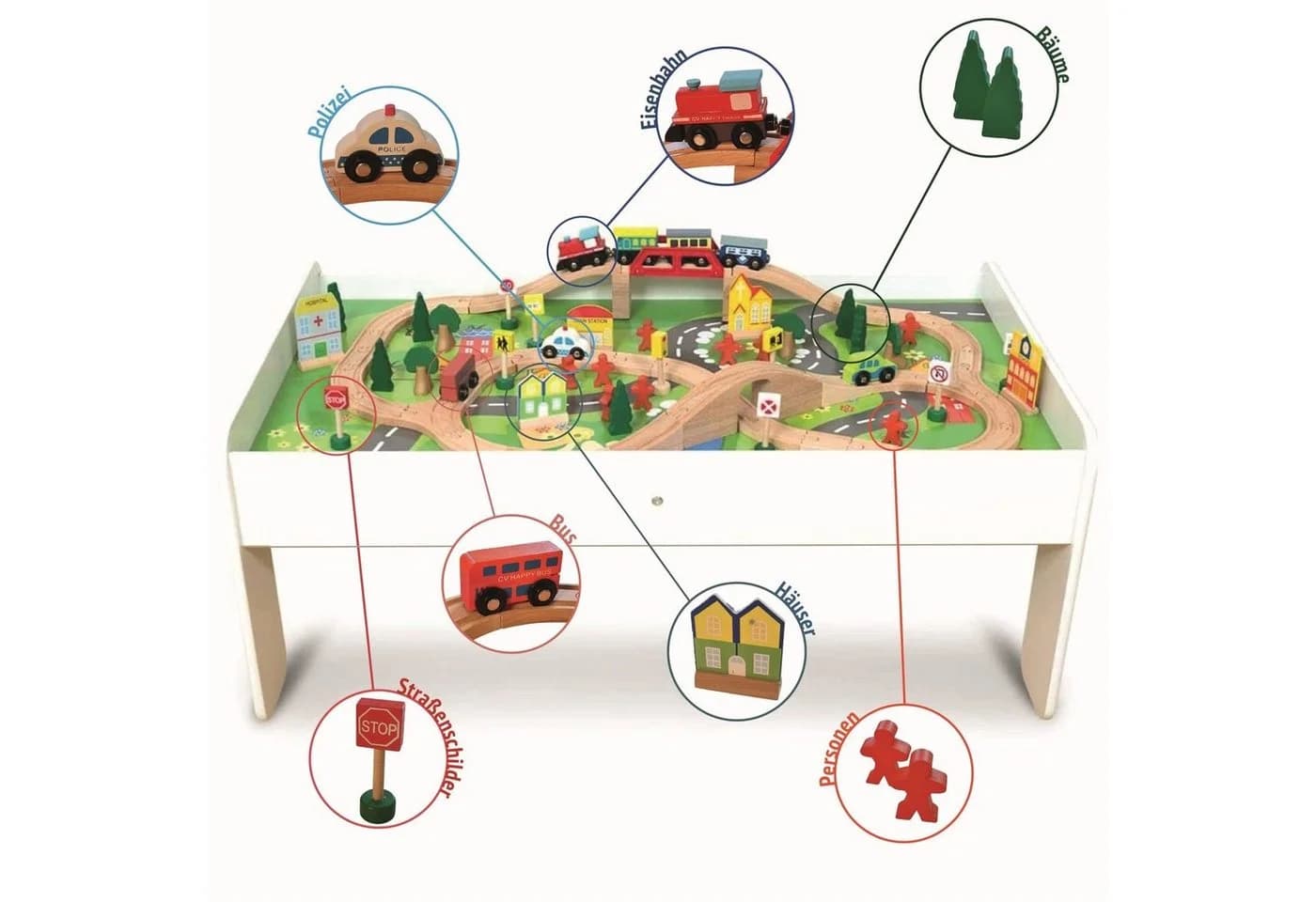 Coemo Spielzeugeisenbahn-Set Holz Spieltisch 90-tlg. Holzeisenbahn - Bild 5