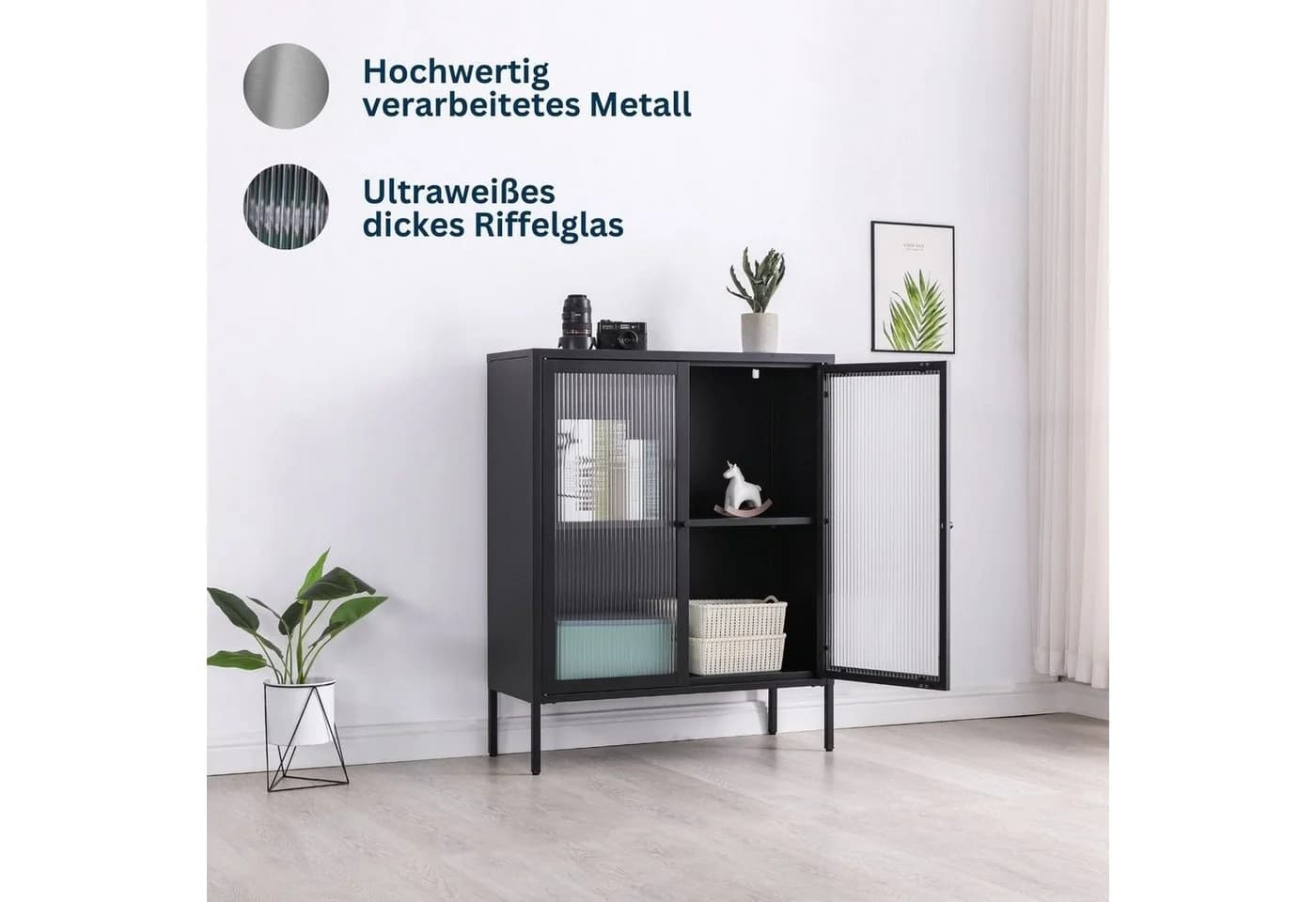 Coemo Highboard TOKIO Schwarz Metall 2 Glastüren Modernes Sideboard - Bild 2