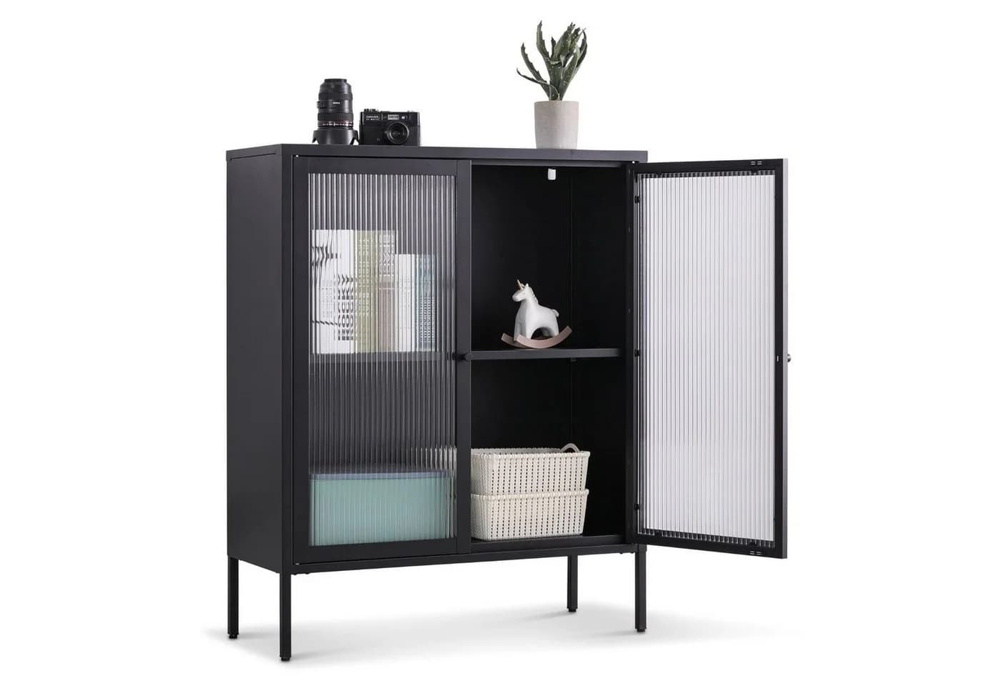 Coemo Highboard TOKIO Schwarz Metall 2 Glastüren Modernes Sideboard - Bild 3