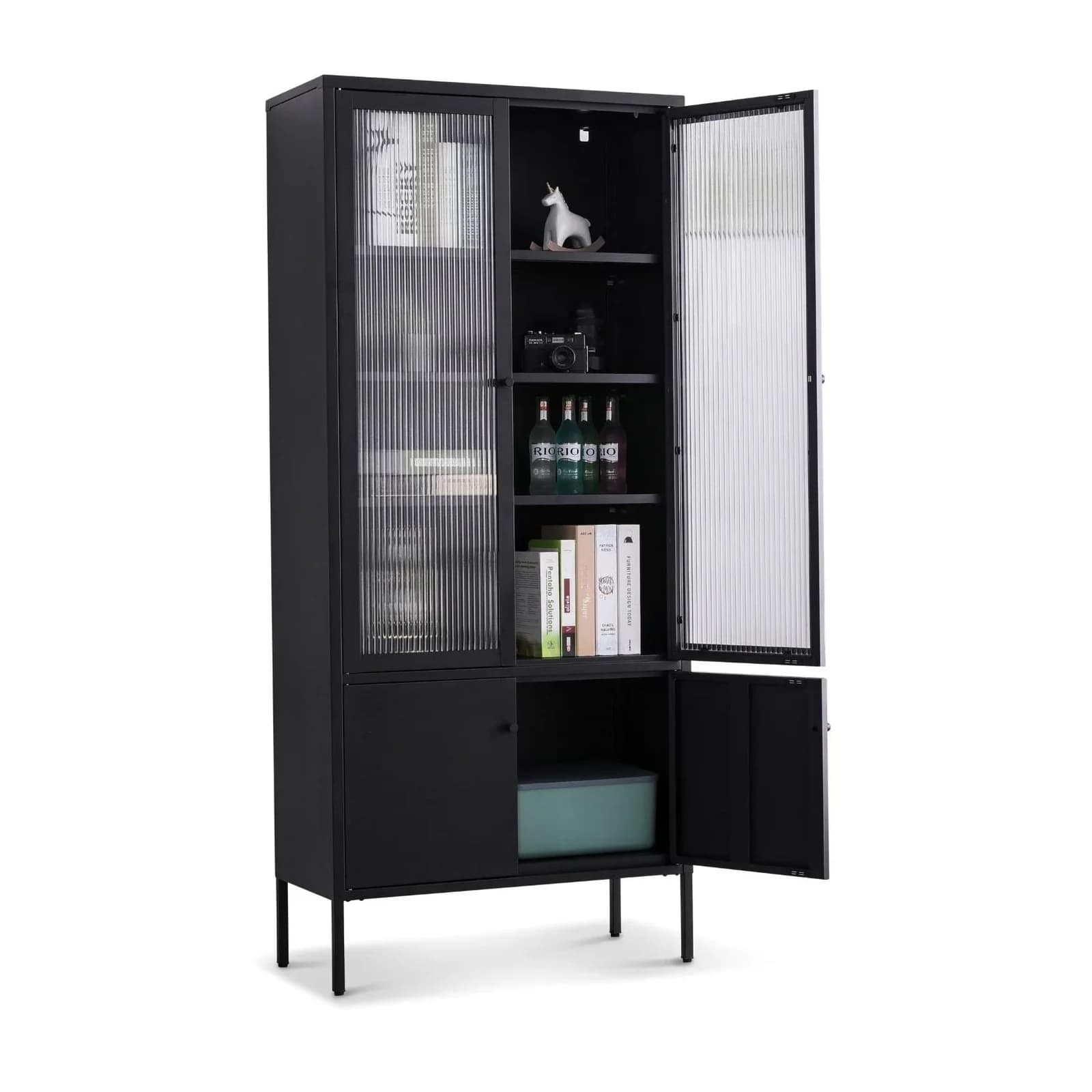 Coemo Vitrine Tokio Schwarz Metall Glastüren Moderner Hochschrank