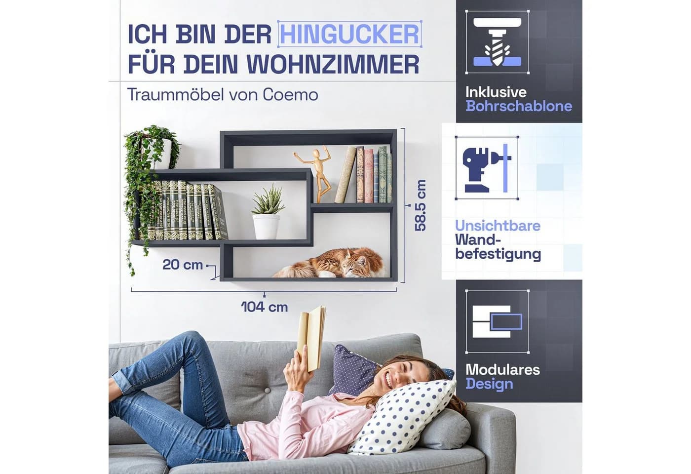 TRAUMMÖBEL Wandregal KARO Schweberegal Schwarz Modern - Bild 4