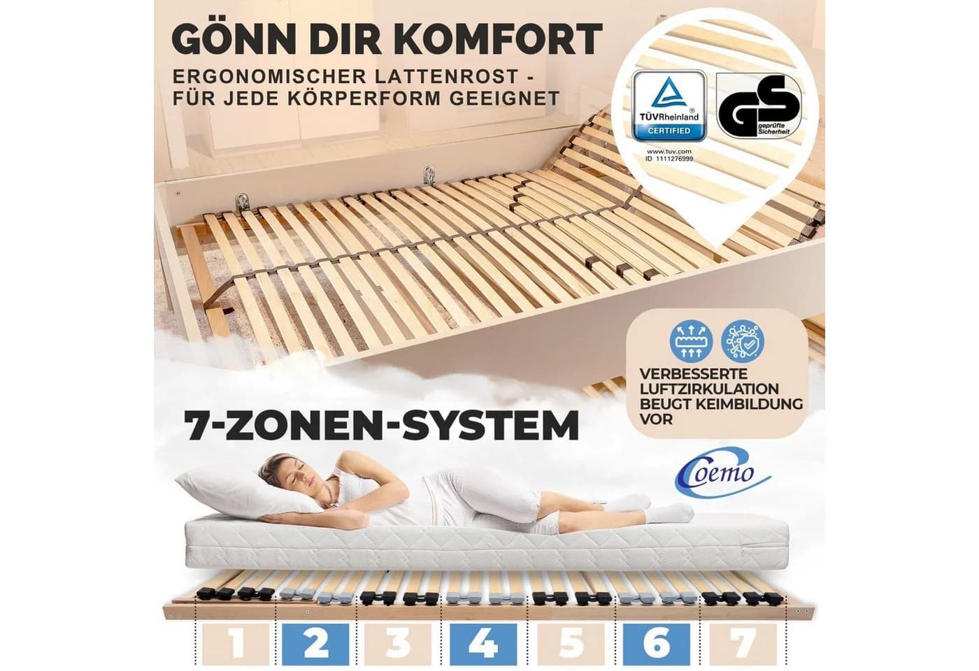 Coemo ERGO K Lattenrost manuell verstellbar 7-Zonen - Bild 5
