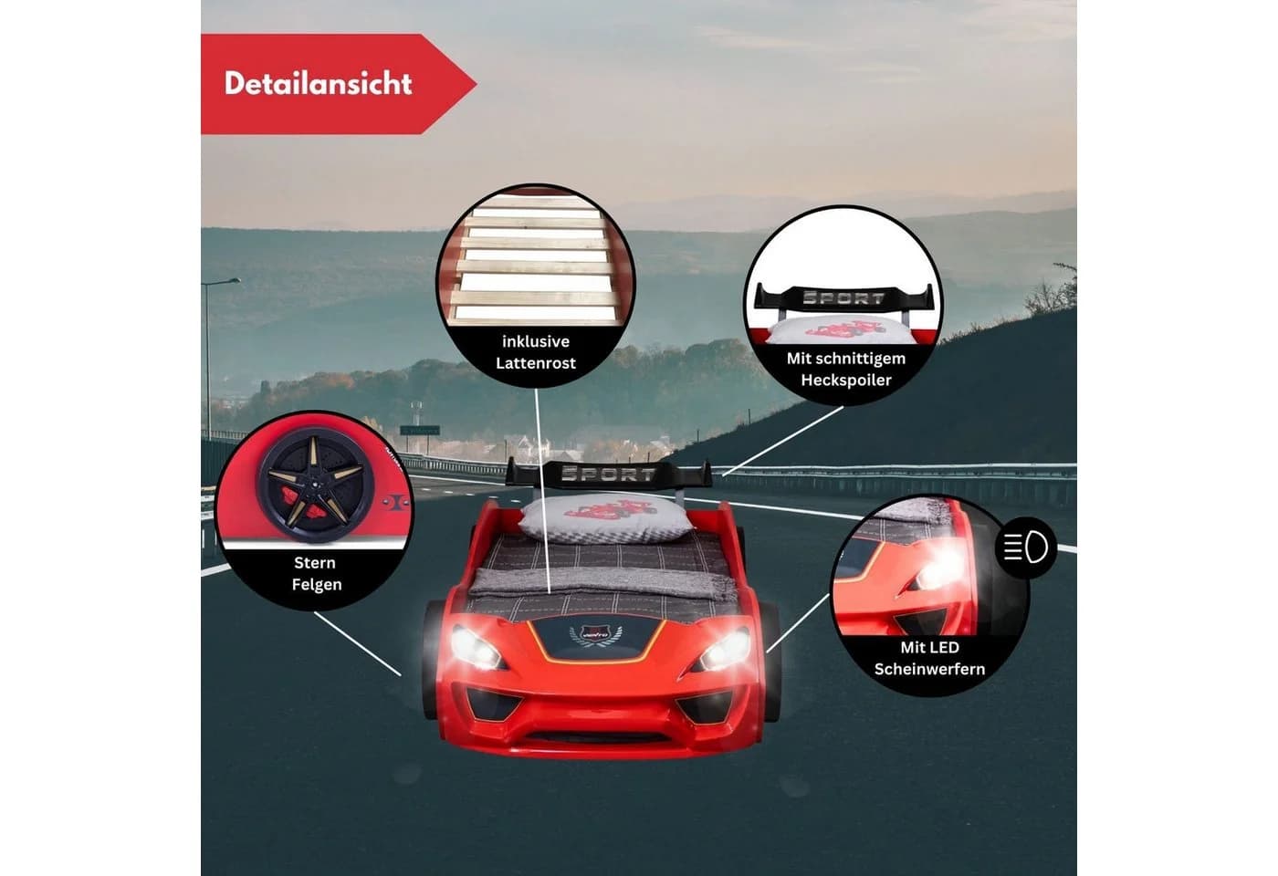 Coemo Dream Racer Rennwagenbett Rot LED-Licht - Bild 3