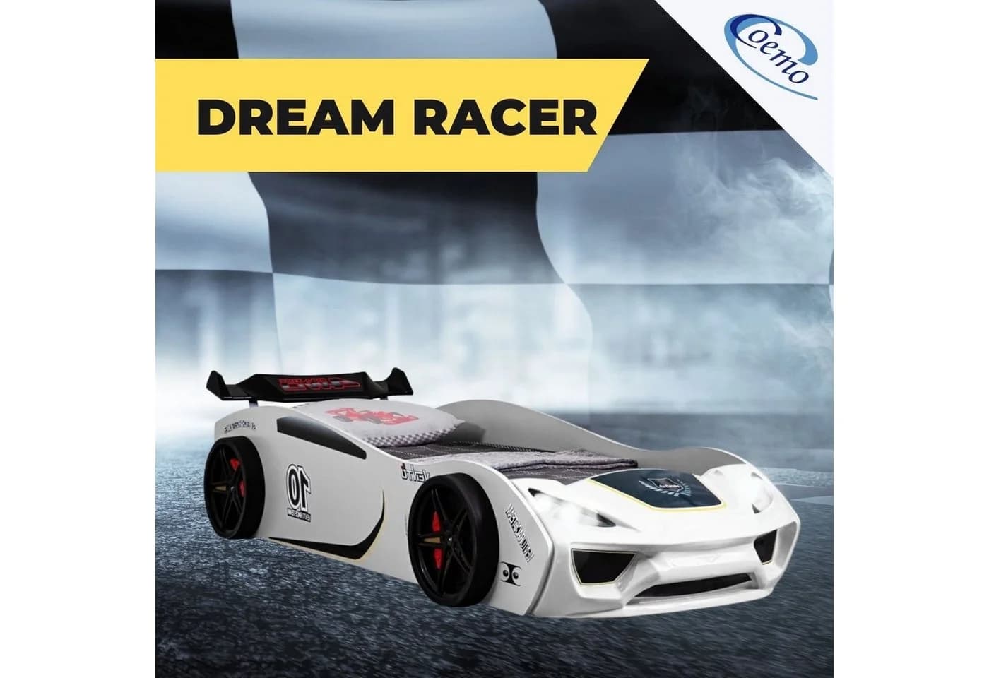 Coemo Autobett DREAM RACER Rennwagen-Design Kinderbett 90x200 cm LED-Licht