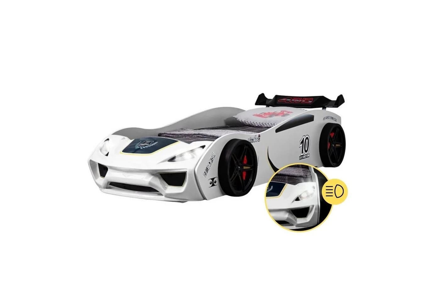 Coemo Autobett DREAM RACER Rennwagen-Design Kinderbett 90x200 cm LED-Licht - Bild 2
