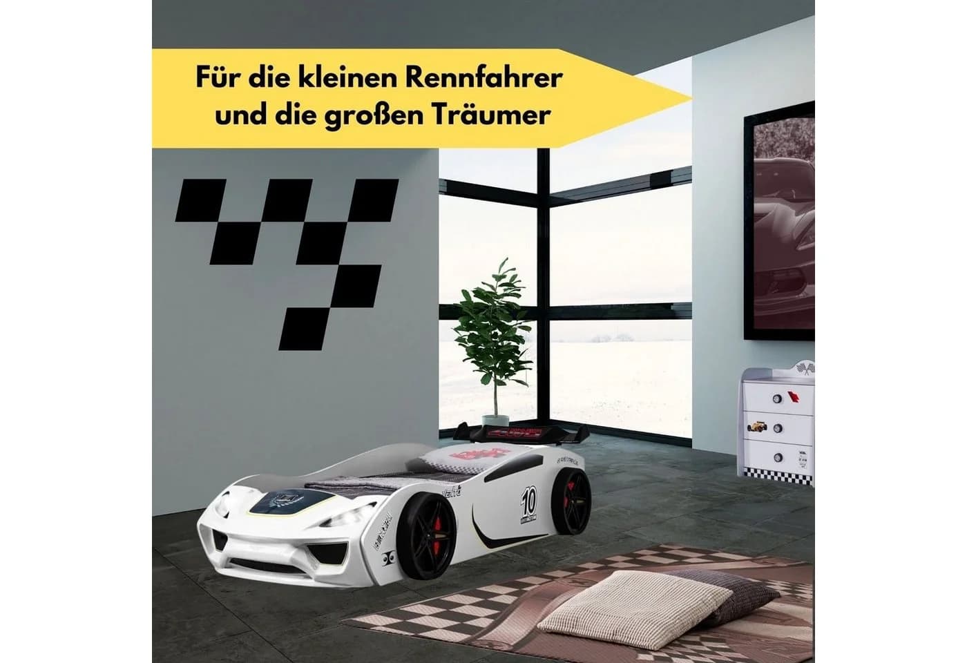 Coemo Autobett DREAM RACER Rennwagen-Design Kinderbett 90x200 cm LED-Licht - Bild 5