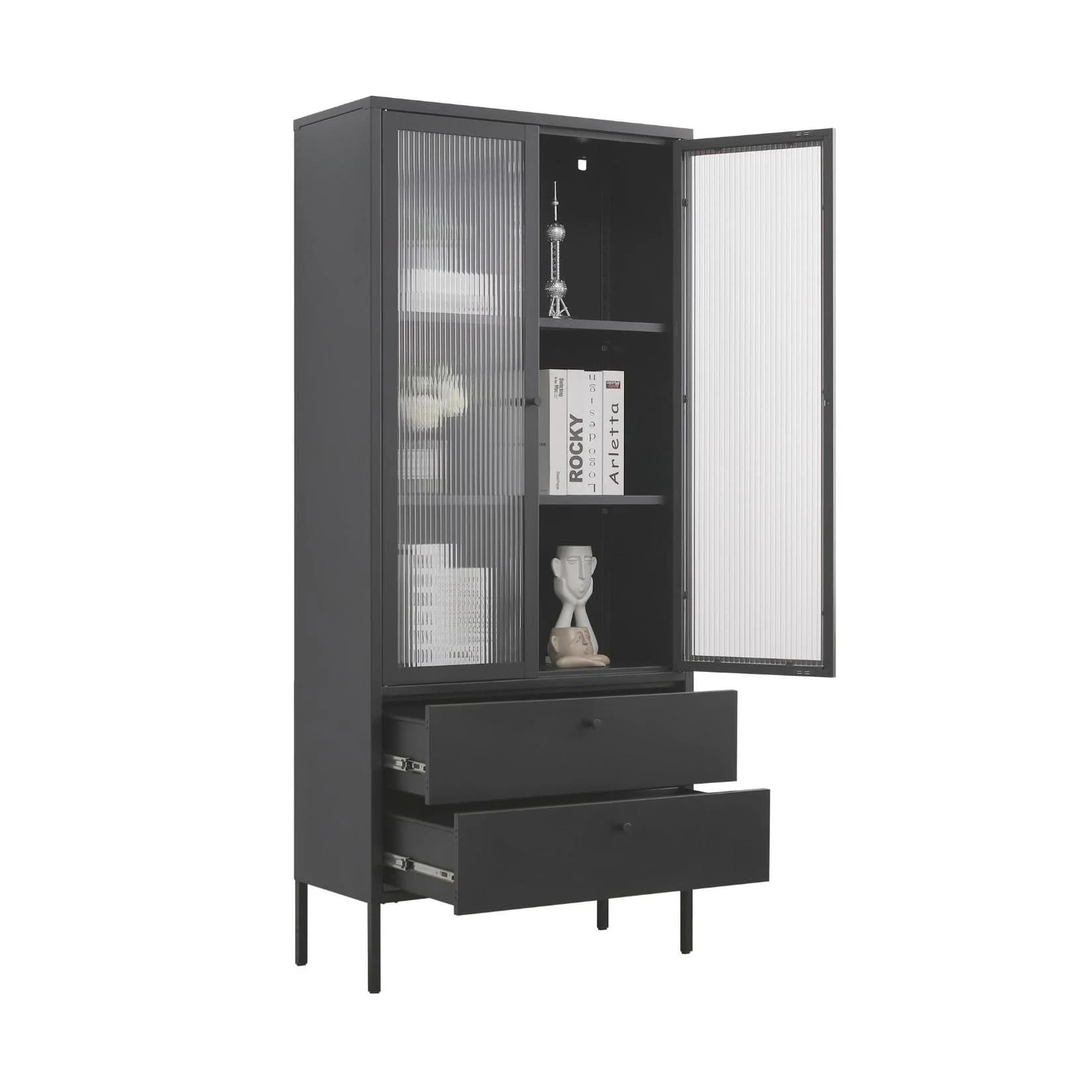 Mein-Regal Standvitrine PARIS Schwarz Metall mit Glastüren
