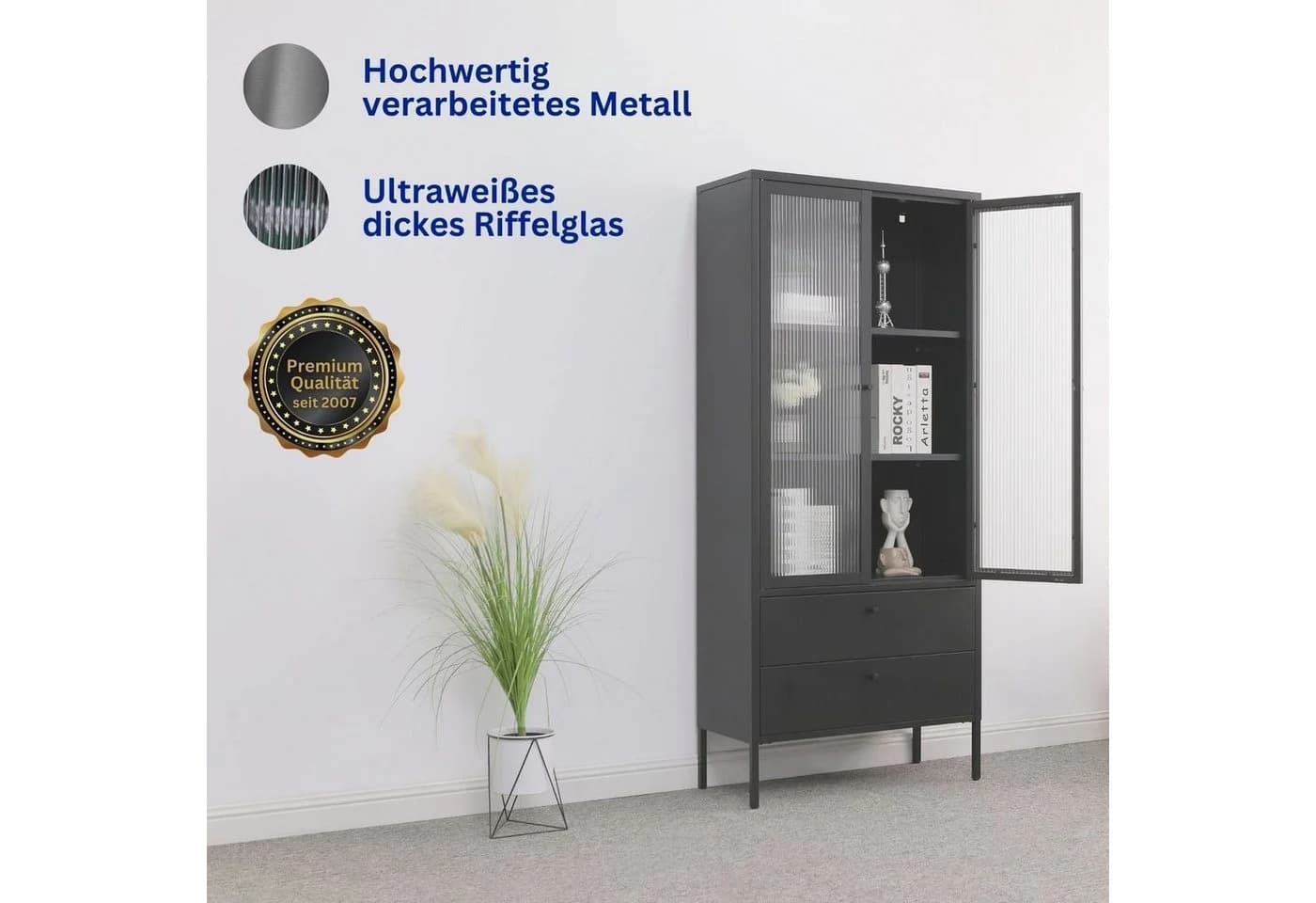 Mein-Regal Standvitrine PARIS Schwarz Metall mit Glastüren - Bild 2