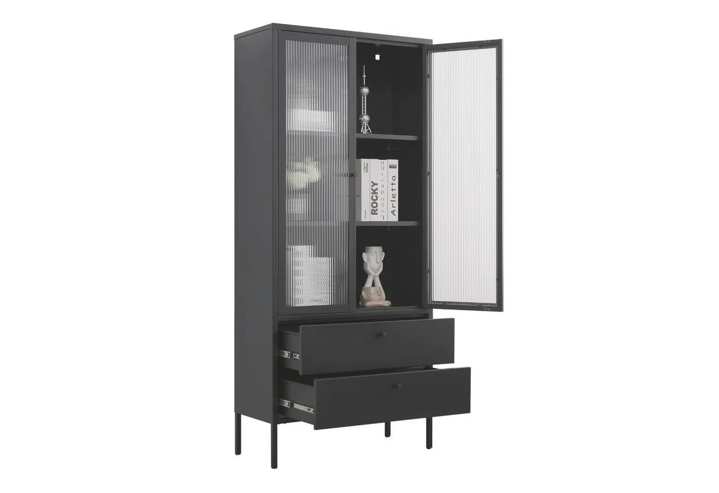 Mein-Regal Standvitrine PARIS Schwarz Metall mit Glastüren - Bild 3