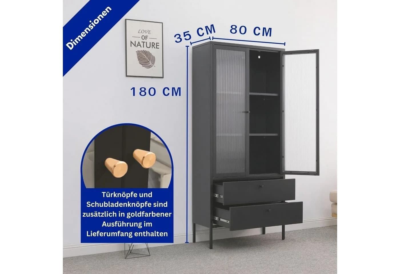 Mein-Regal Standvitrine PARIS Schwarz Metall mit Glastüren - Bild 5