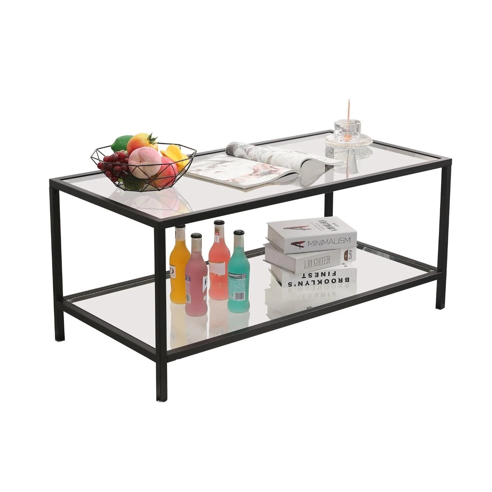 Mein-Regal Wohnzimmertisch GLASGOW Schwarz Metall Glas