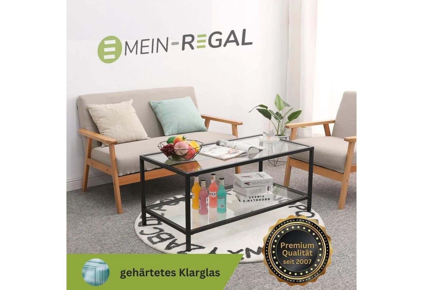 Mein-Regal Wohnzimmertisch GLASGOW Schwarz Metall Glas - Bild 4