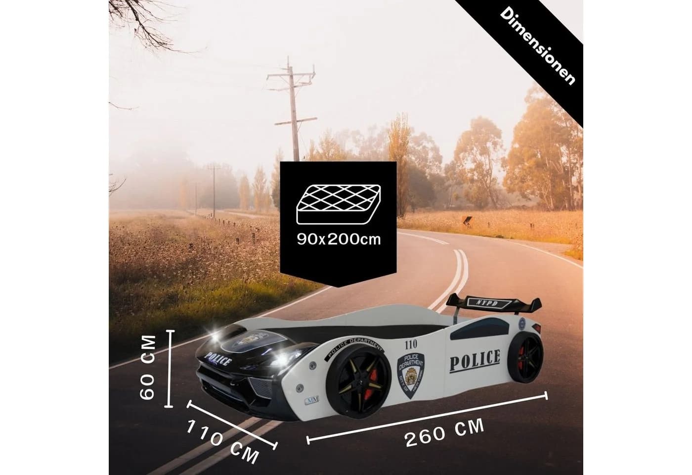 Coemo Autobett V2 POLICE Kinderbett mit LED-Beleuchtung - Bild 4