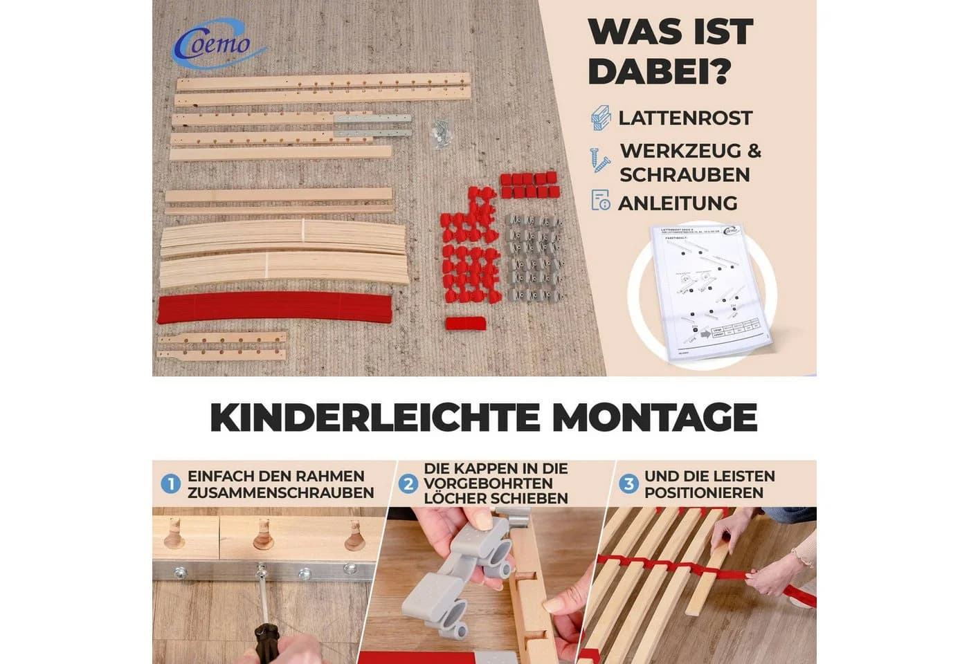 Coemo Lattenrost RUBY 7-Zonen Holzlattenrost 80x200 cm - Bild 4