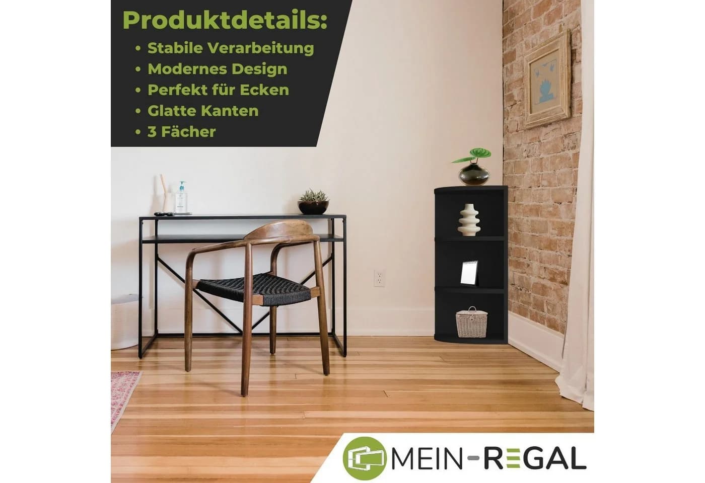 Mein-Regal Eckregal Schwarz 3 Fächer Holzwerkstoff - Bild 4