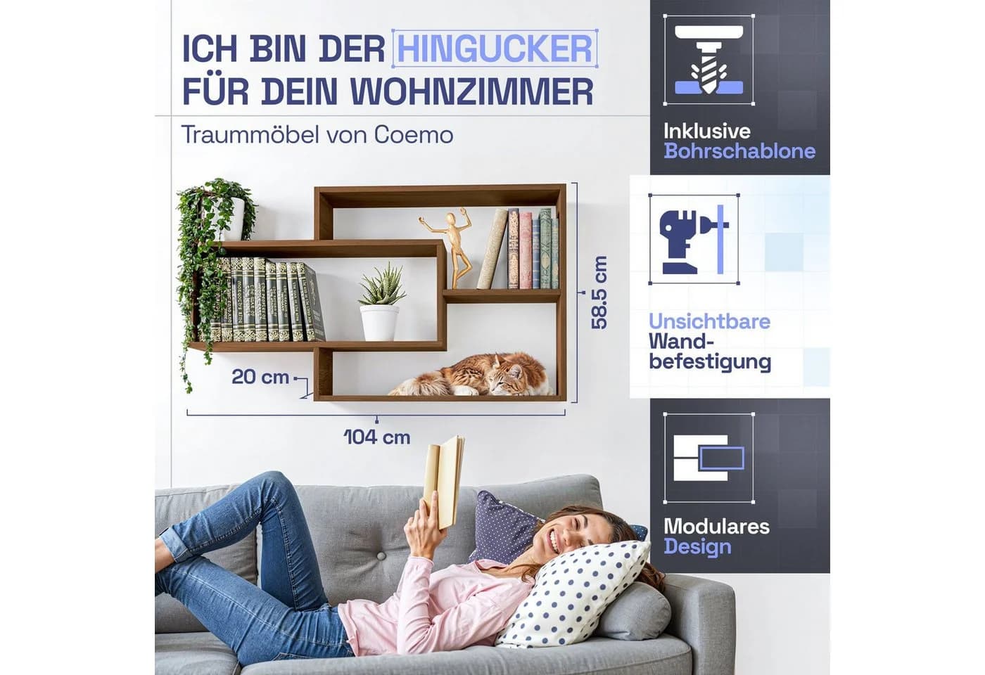TRAUMMÖBEL Wandregal KARO Modernes Schweberegal in Eiche - Bild 3