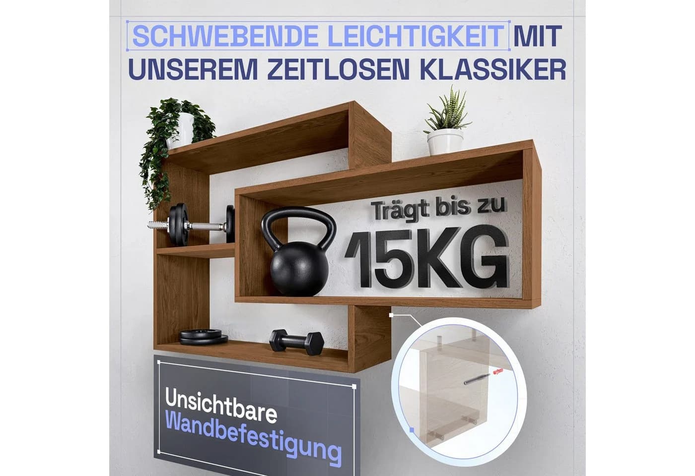 TRAUMMÖBEL Wandregal KARO Modernes Schweberegal in Eiche - Bild 4