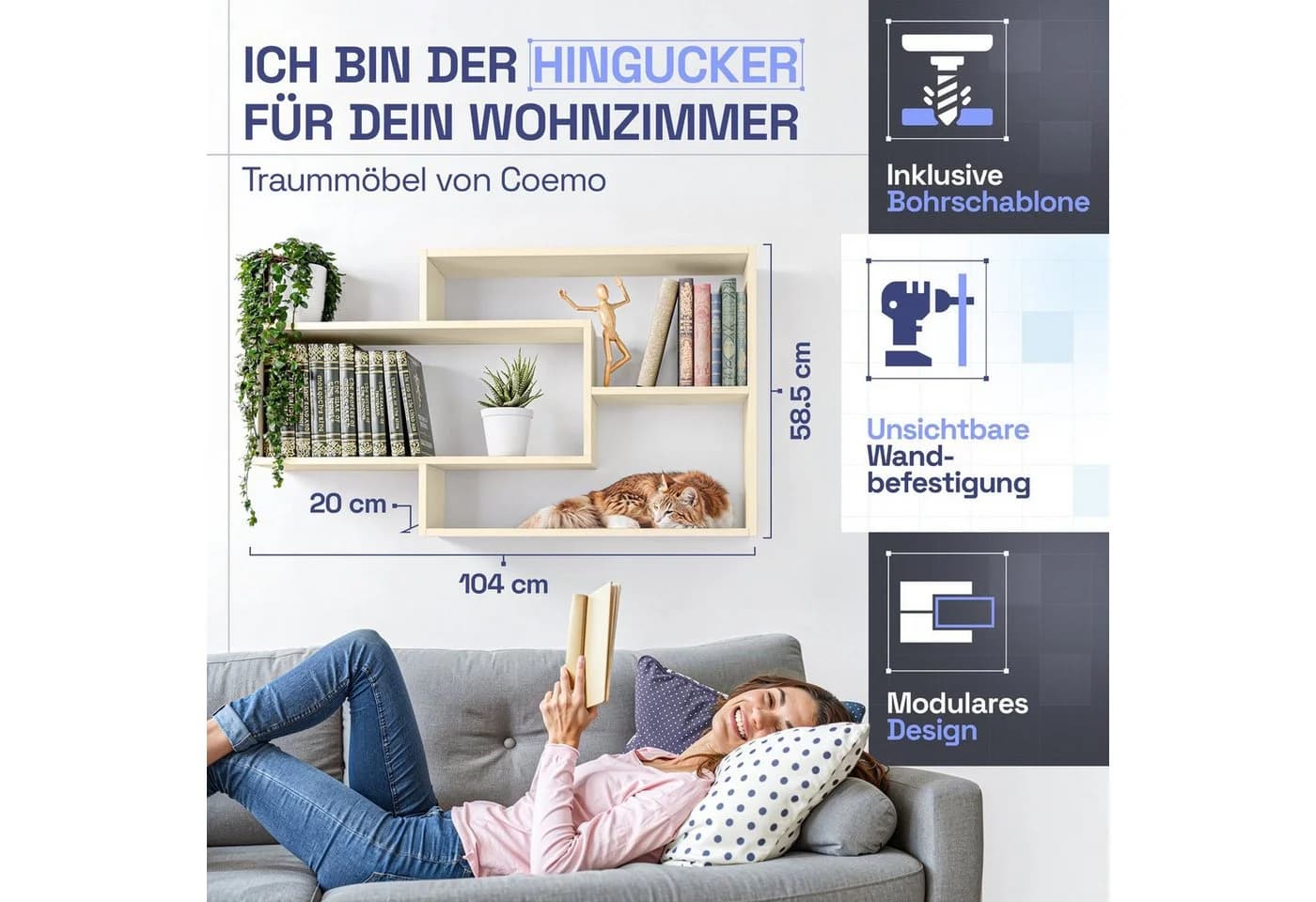 TRAUMMÖBEL Wandregal KARO Modernes Schweberegal Beige - Bild 3