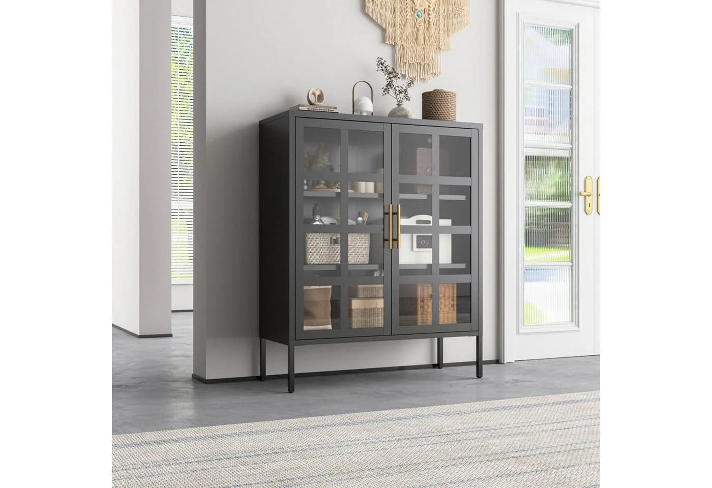 Mein-Regal Highboard GLASGOW Schwarz Metall Vitrine mit Glastüren - Bild 2