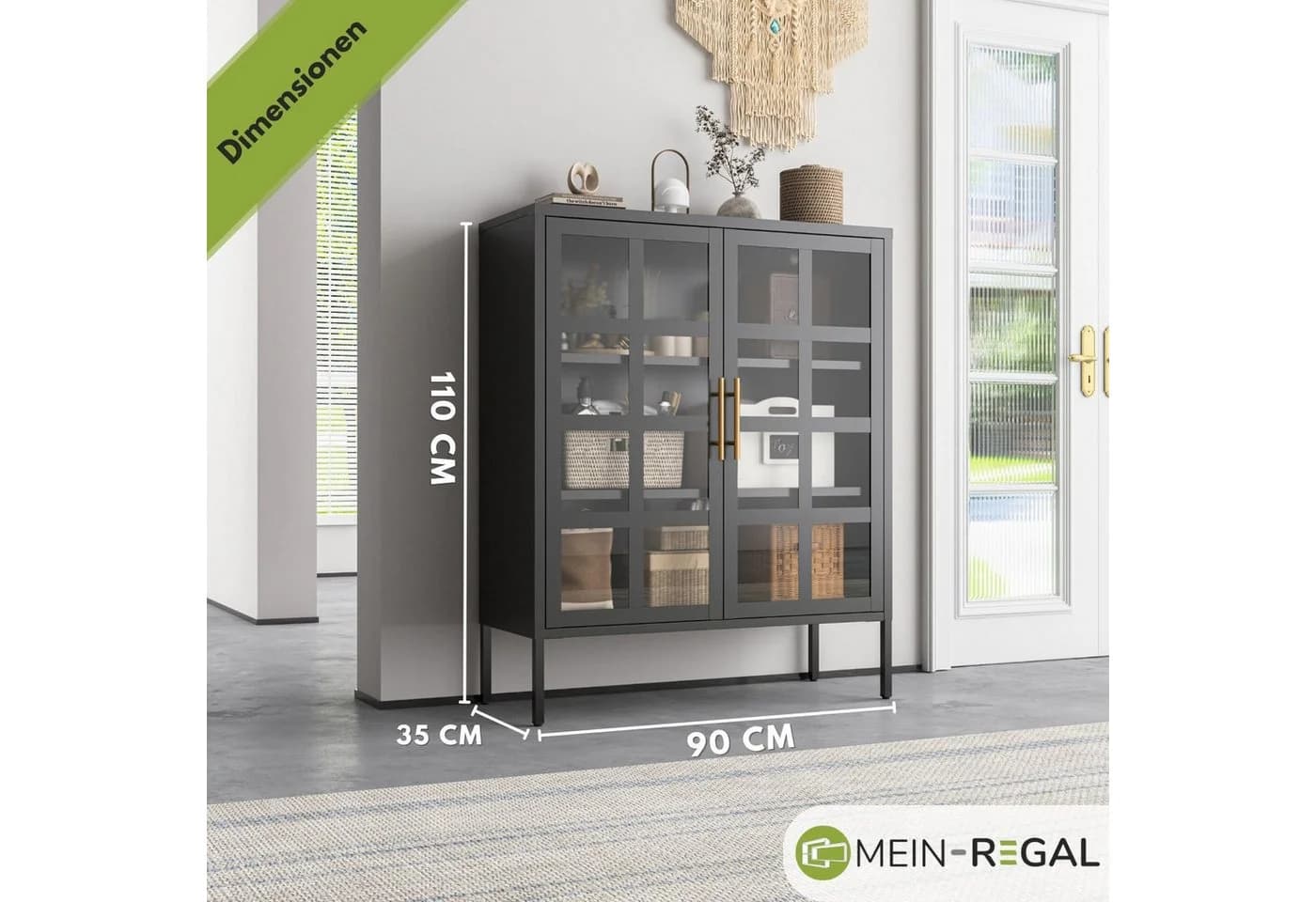 Mein-Regal Highboard GLASGOW Schwarz Metall Vitrine mit Glastüren - Bild 4