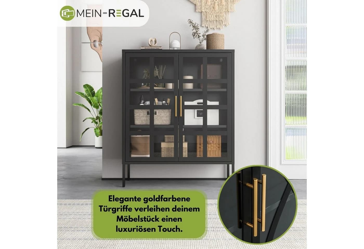 Mein-Regal Highboard GLASGOW Schwarz Metall Vitrine mit Glastüren - Bild 5