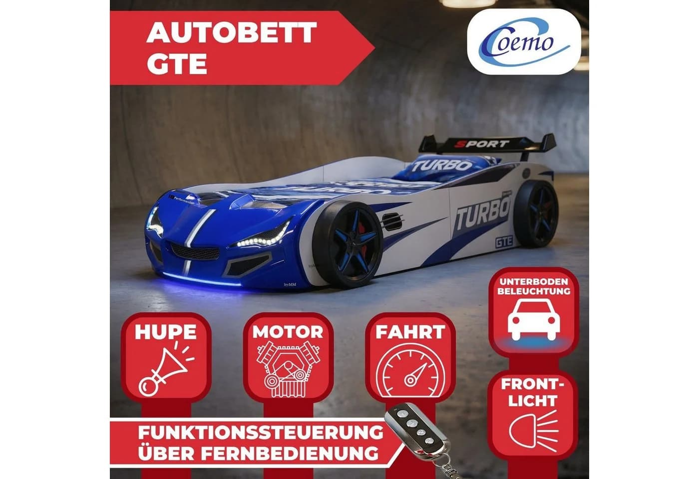 Coemo Autobett GTE Rennwagen mit LED-Beleuchtung und Geräuschen - Bild 3